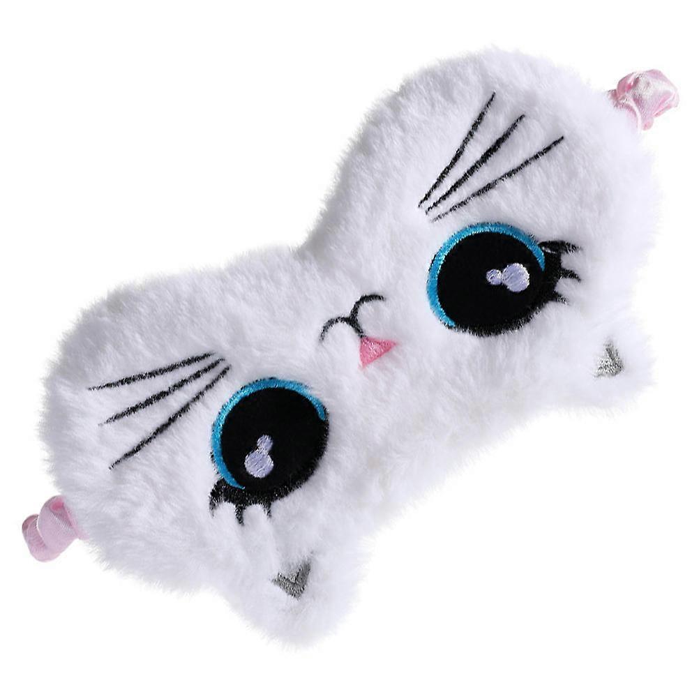 Plush Cartoon Cat Eye Mask with Light Blocking, Ergonomic Nose Fit & Elastic Band for Comfortable Napping Blindfold Use