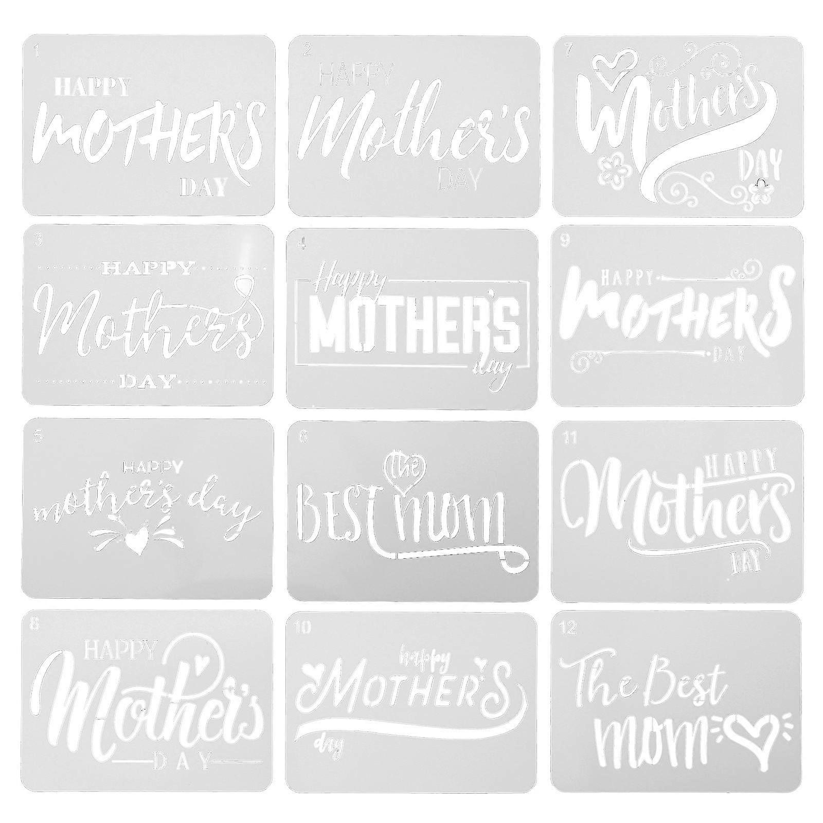 Abstract Texture Stencils Mother's Day Wall Painting Stencils Various Shapes Hollow Out DIY Graffiti 12Pcs