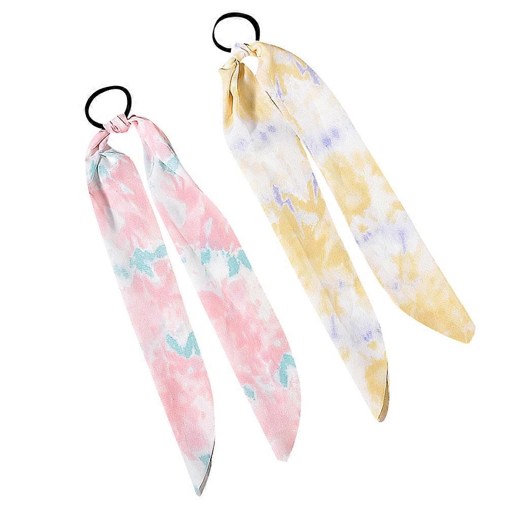 4pcs Tie Dye Silk Hair Ropes for Women – Stylish Elastic Headbands with Durable Stitching, Mixed Pastel Colors