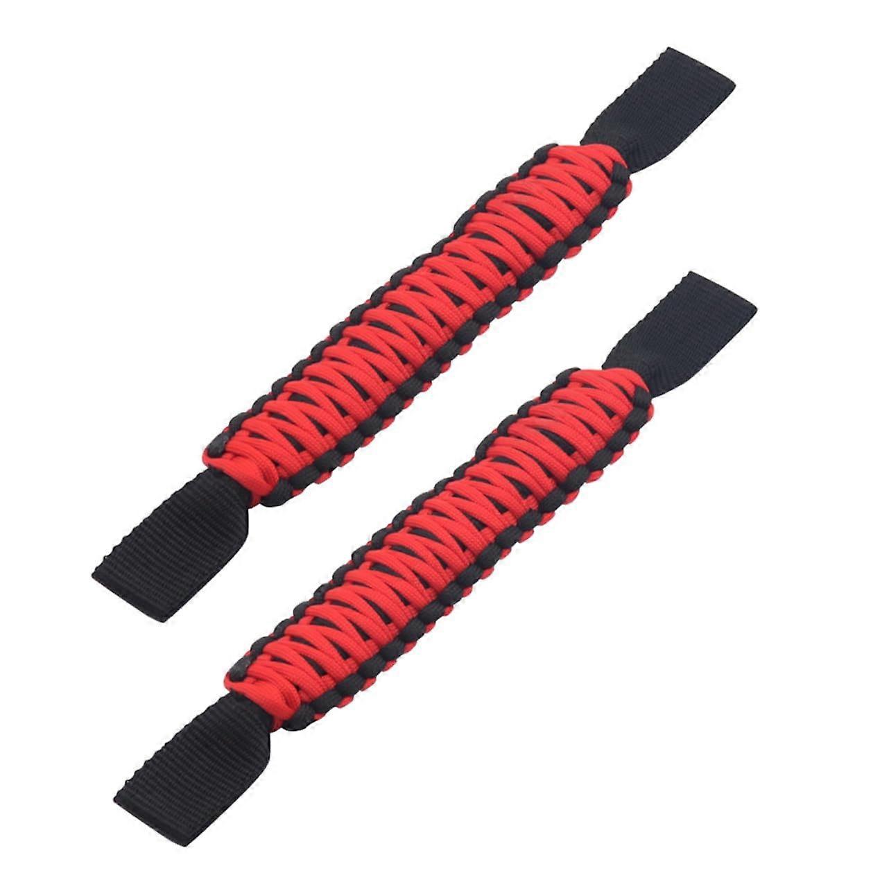 Padded rear seat headrest grab handles, safety handrails for SUV, set of 2, red.