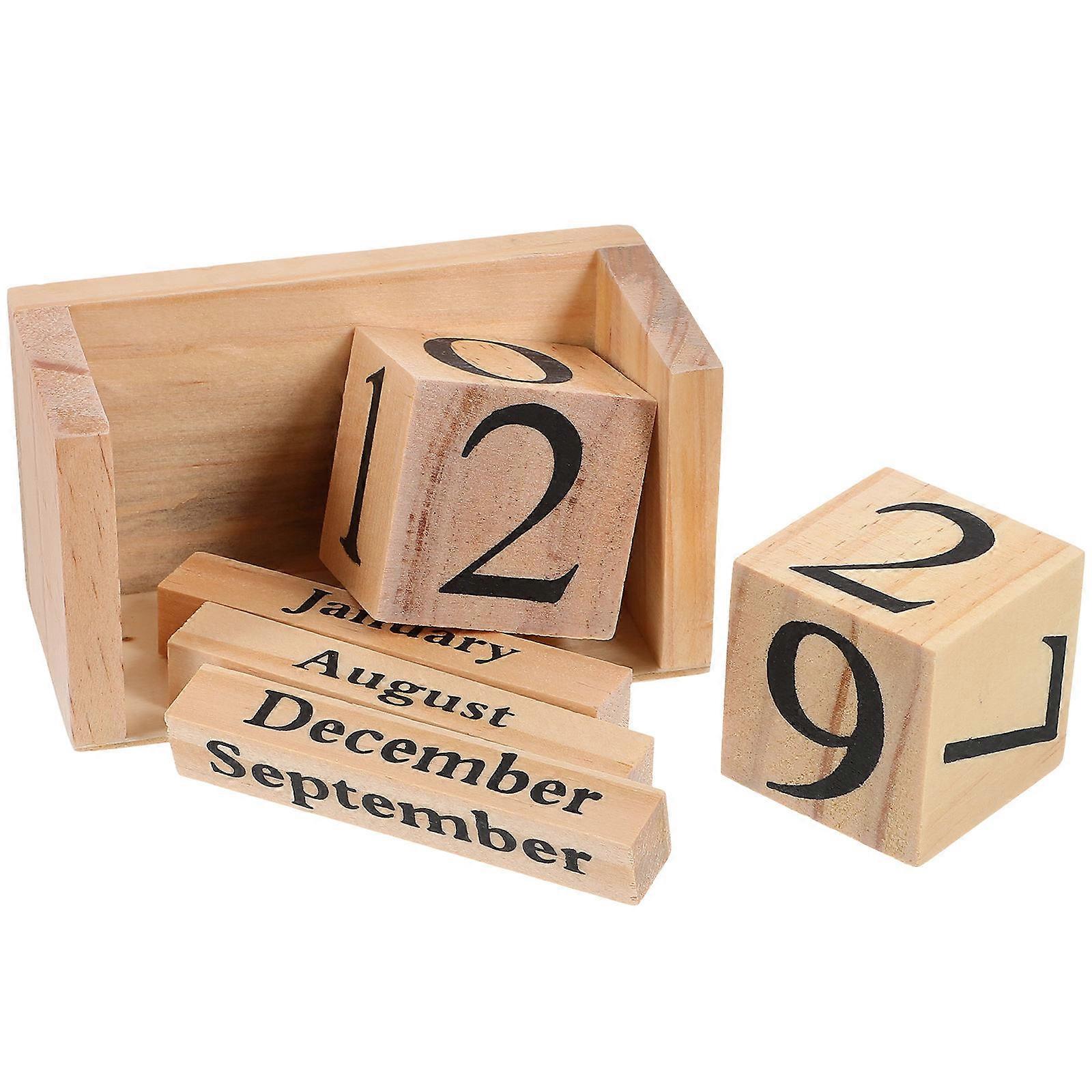 Wooden Calendar Blocks Stylish European Design for Daily Use Desk Decor Multi Color