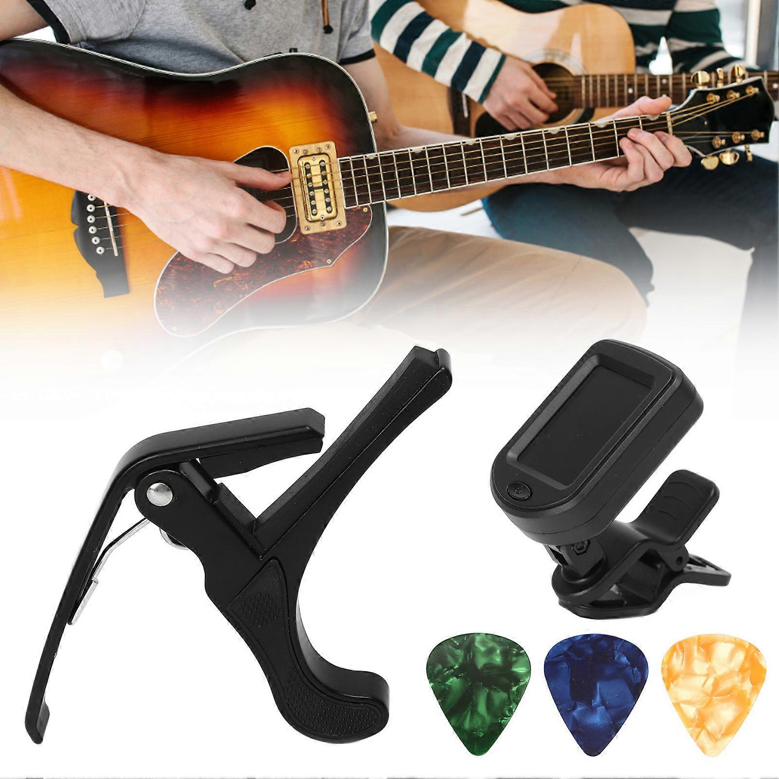 Guitar Capo Pick Tuner Set LED Display Guitar Clear Backlight Reading Accessories Tuner Kit 