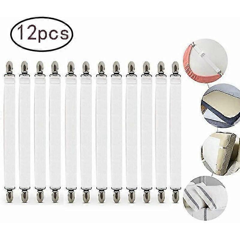Adjustable Sheet Stretcher, 12 Pieces Elastic Sheet Stretcher, White Sheet Stretcher, Sheet Stretcher With Metal Clips, For Bed Sheet, Mattress, Ironi