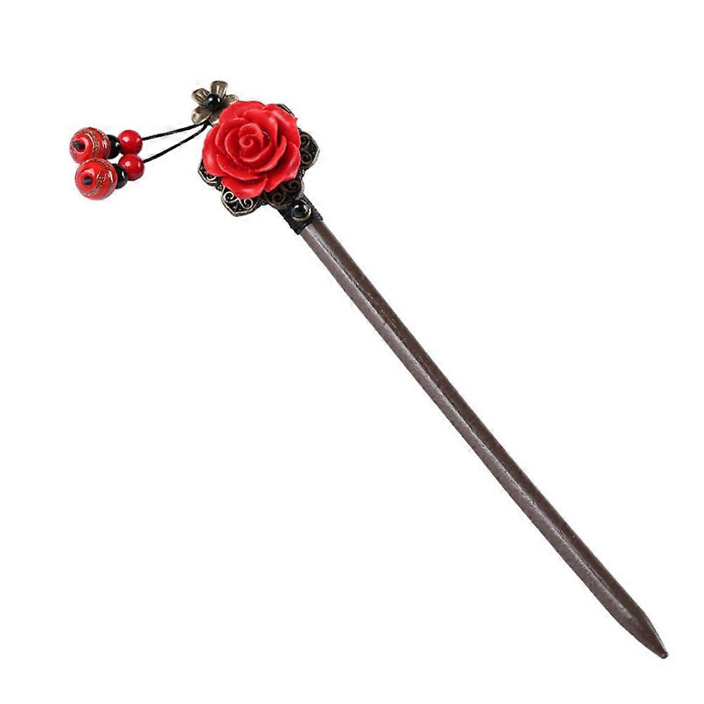 Retro Hairpin with Red Flower Design for Decor Assorted Color Synthetic Material 6 Inches Long