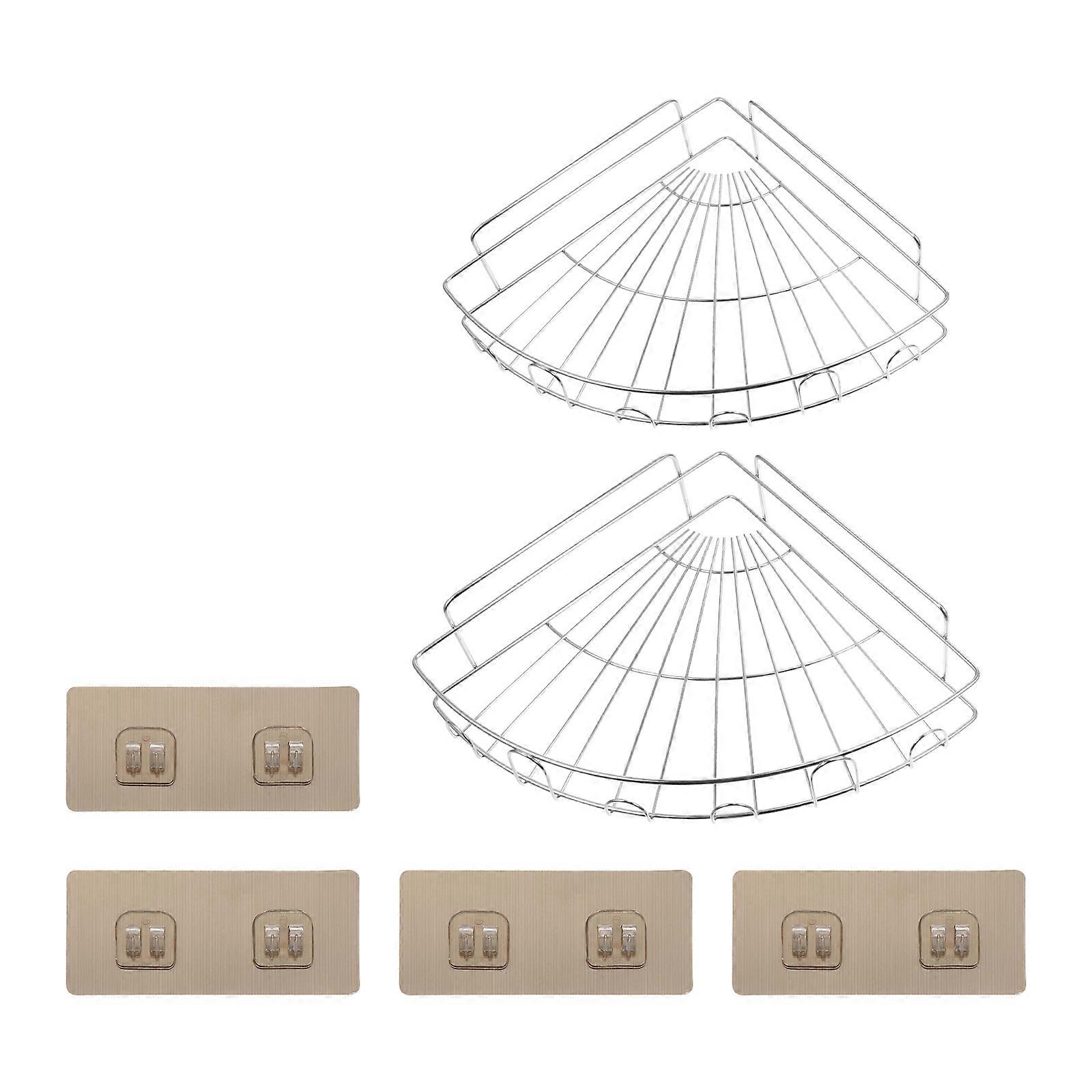 Wall Mount Shelves 2 Sets Triangle Bracket Holders Bathroom Use Punch-Free Silver Storage Solutions