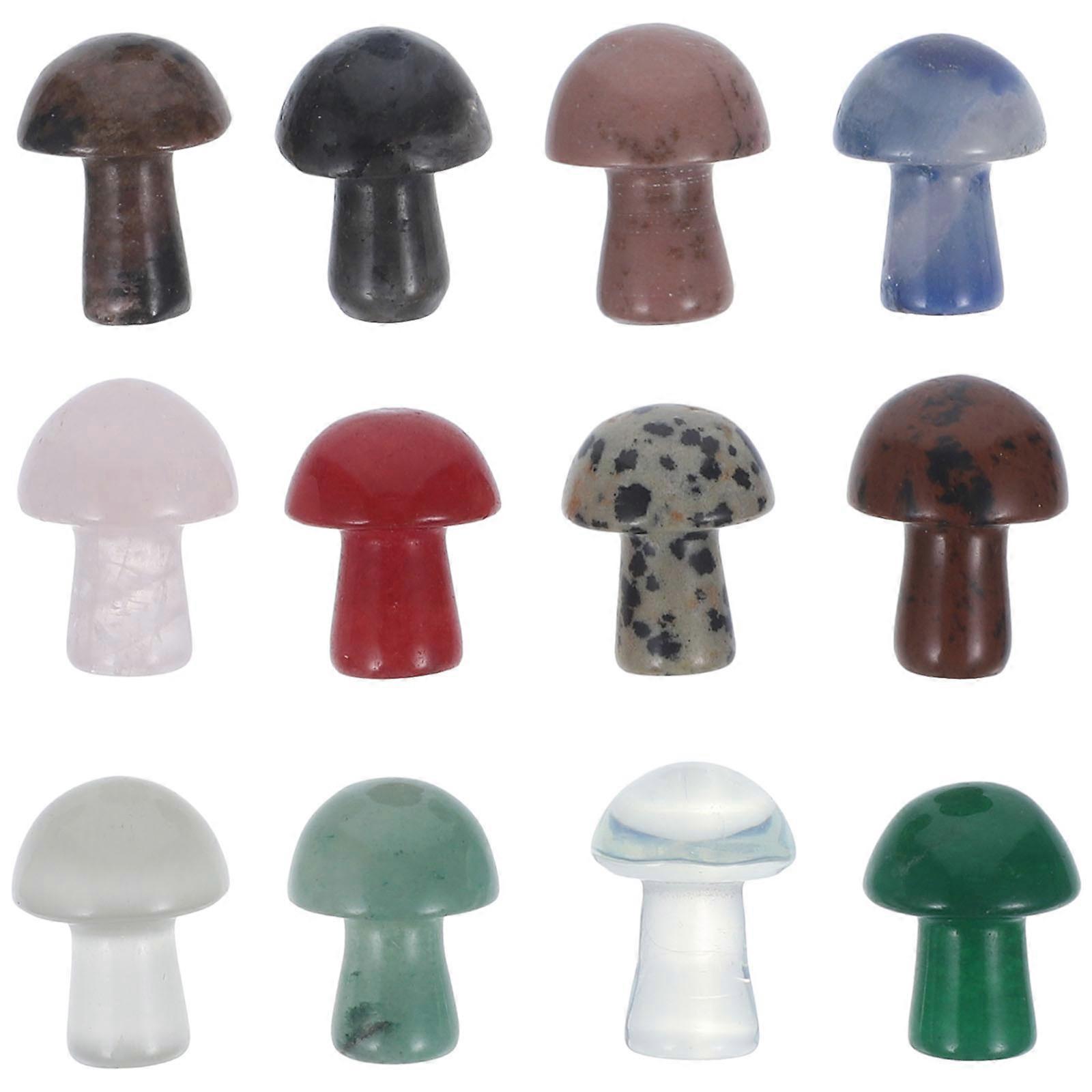 Crystal Stone Mushroom Sculpture for Decoration 12Pcs Mini Mushroom Shape Decorations