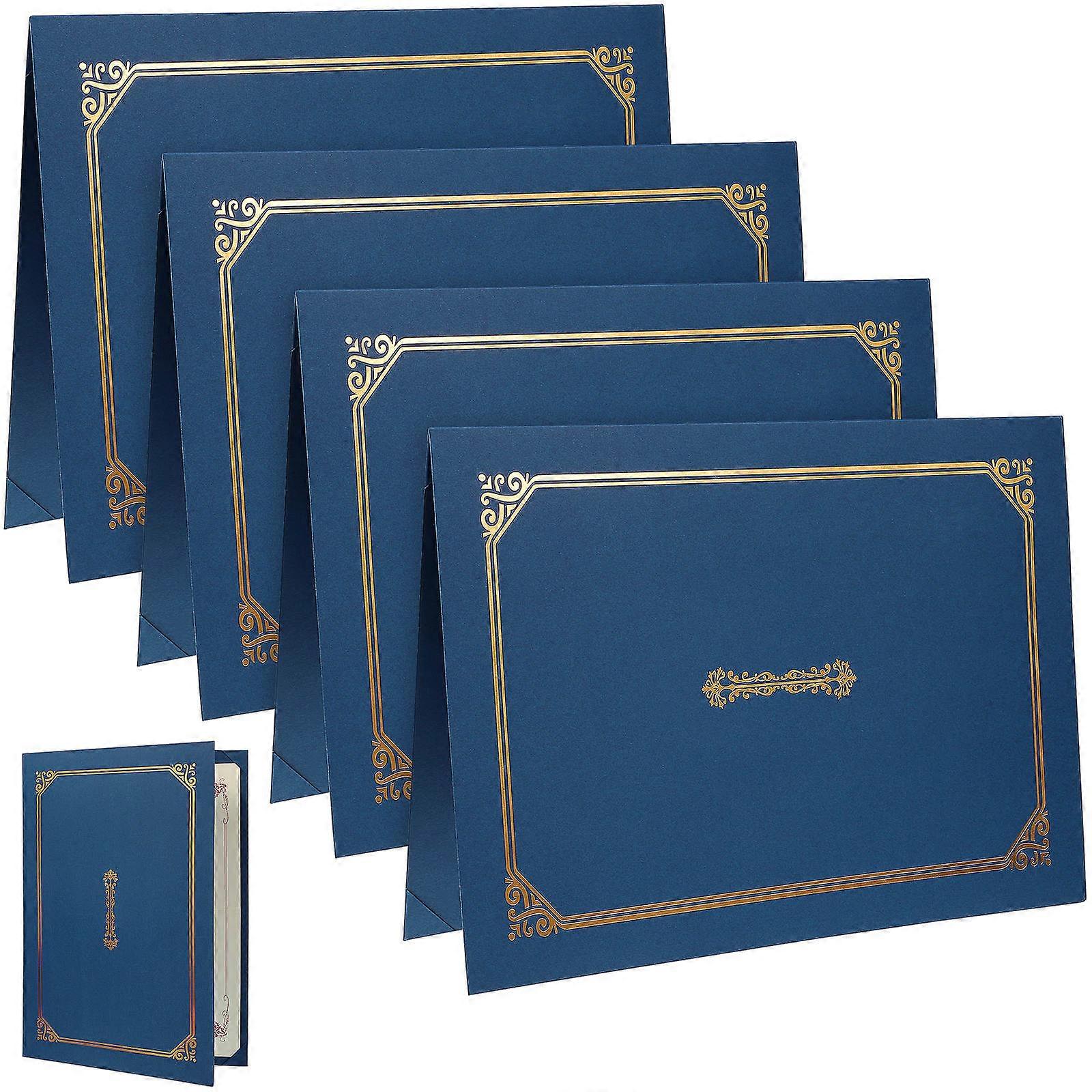 Blue Certificate Cover with Gold Foil Border for Protecting A4 Documents 30.5x22.5cm Includes 4