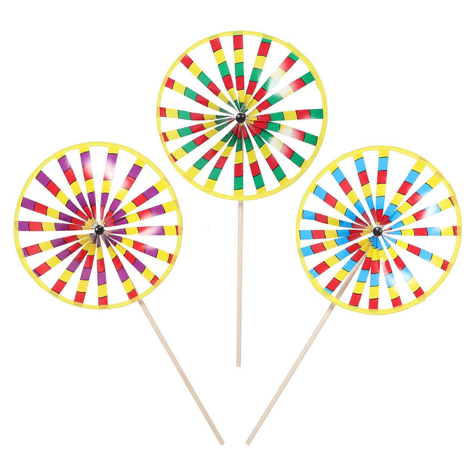 3pcs Colorful Handheld Windmills for Lawn, Park, Garden & Party Decorations – Retro Design, Vibrant Visual Appeal