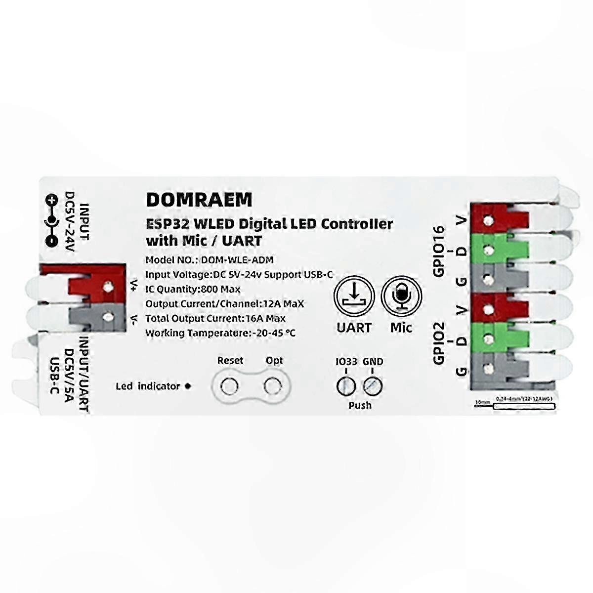 ESP32 LED Controller with Microphone, UART, App Control, Voice Assistant, RF 2.4G, WLED, WS2812 Support