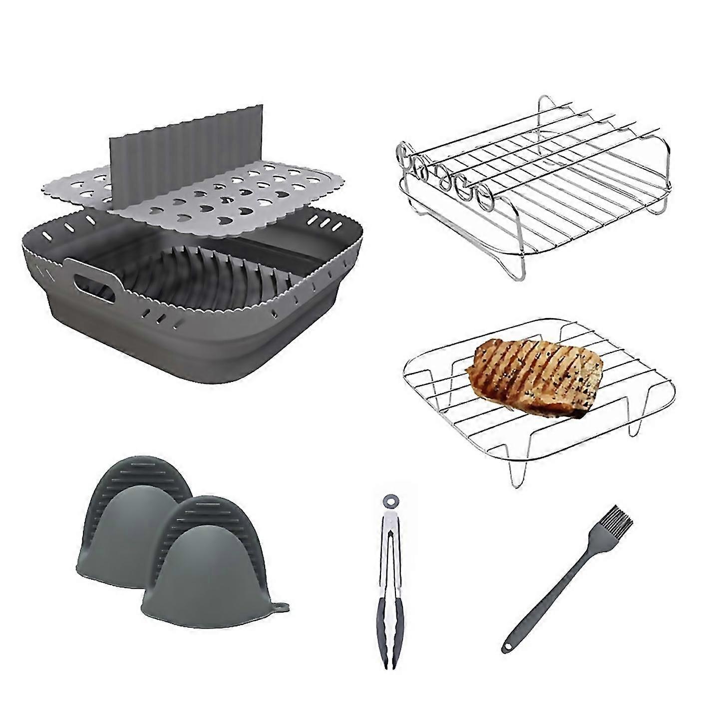 Per friggitrice ad aria cestello in silicone set di vassoi accessori Grigio