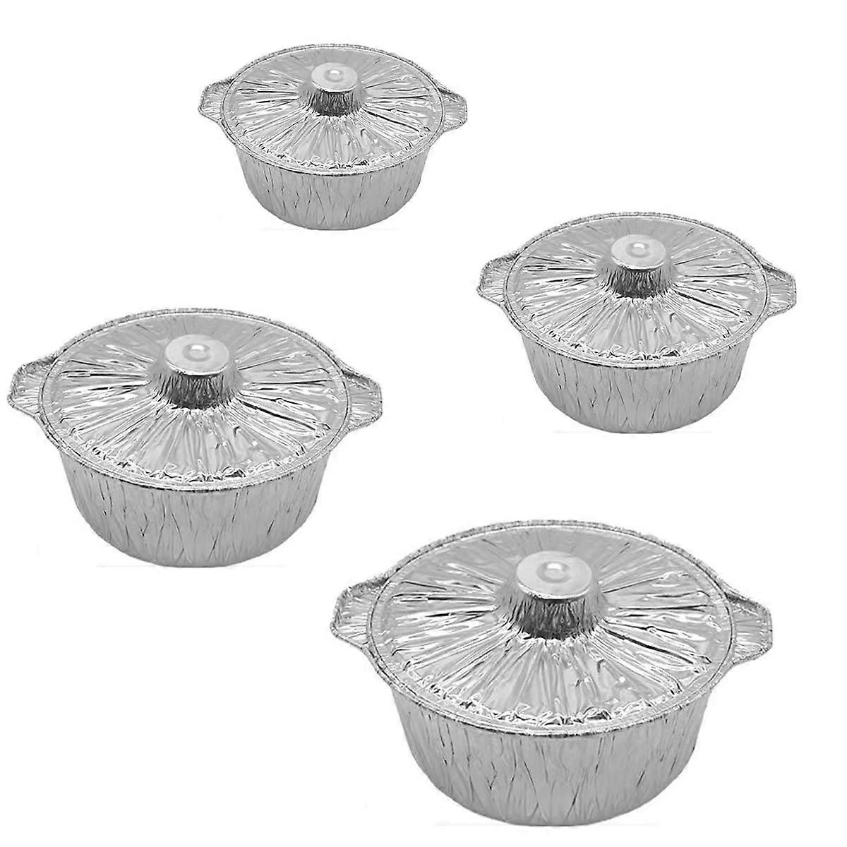 1 Set Disposable Aluminum Pots with Lids, Round Baking Foil Pan for Roasting Cooking Oven (1000 ml, 2000 ml, 3600 ml, 5100 ml)