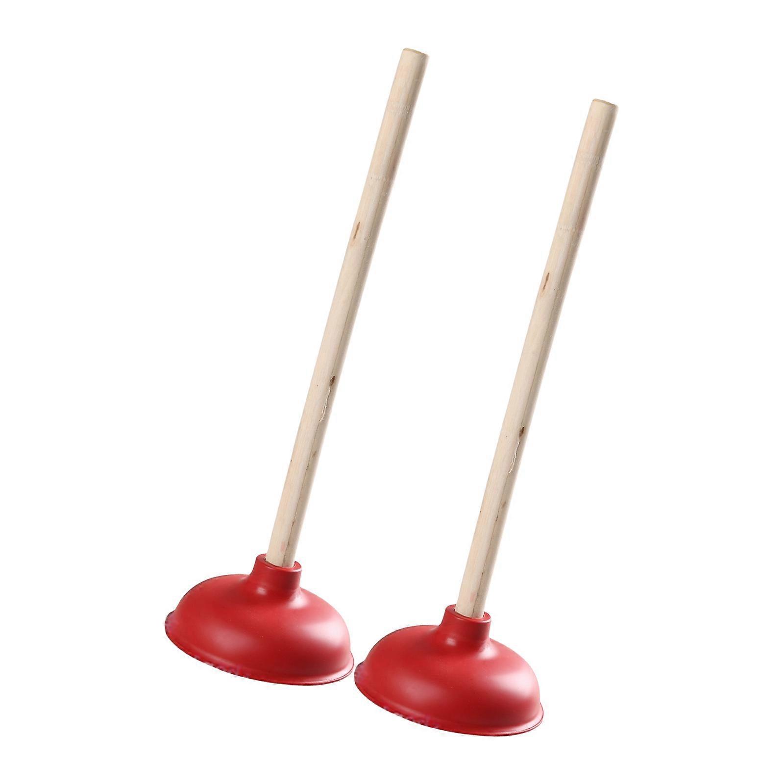 2Pieces Heavy Duty Powerful Plunger Unblocker Tool for Toilets and Sinks Ergonomic Wooden Long Handle for Easy Handling Multicolor