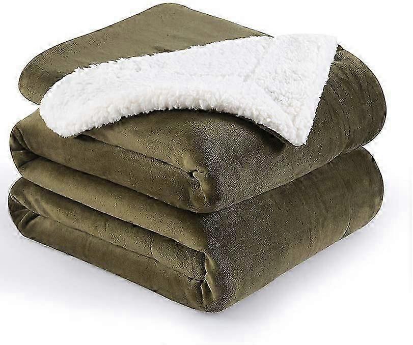Fleece Throw Decke Reversible Sherpa Flanell Decke Super Soft Fuzzy Plüsch Mikrofaser (60 "x80" Military Olive Green)