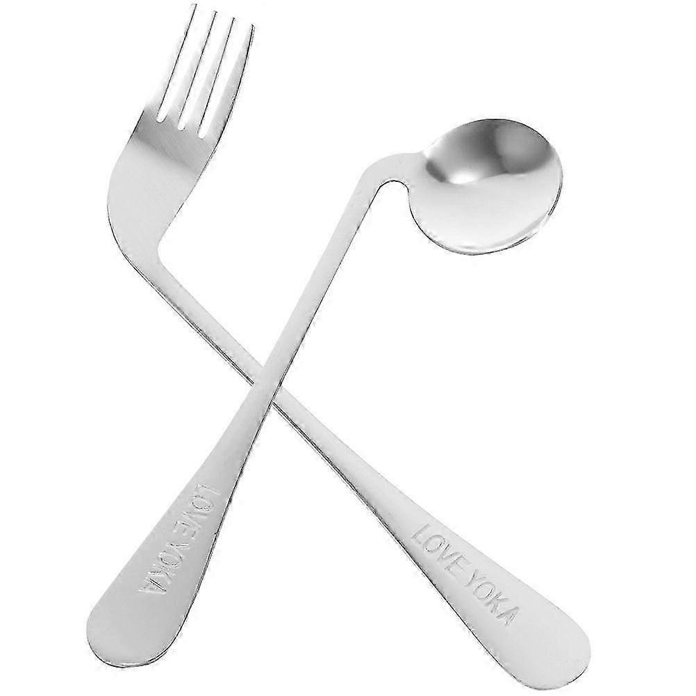 1 Set Angled Fork Spoon Lightweight Ergonomic Fork Spoon Eating Feeding Utensila Assist Tableware