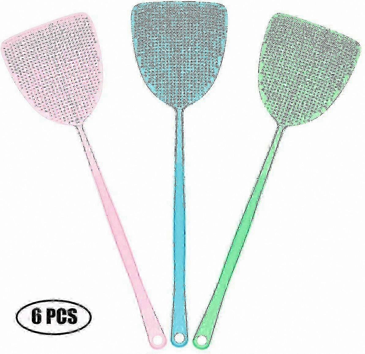 6-Pack Fly Swatters with Long Handles and Perforated Heads for Insect Control