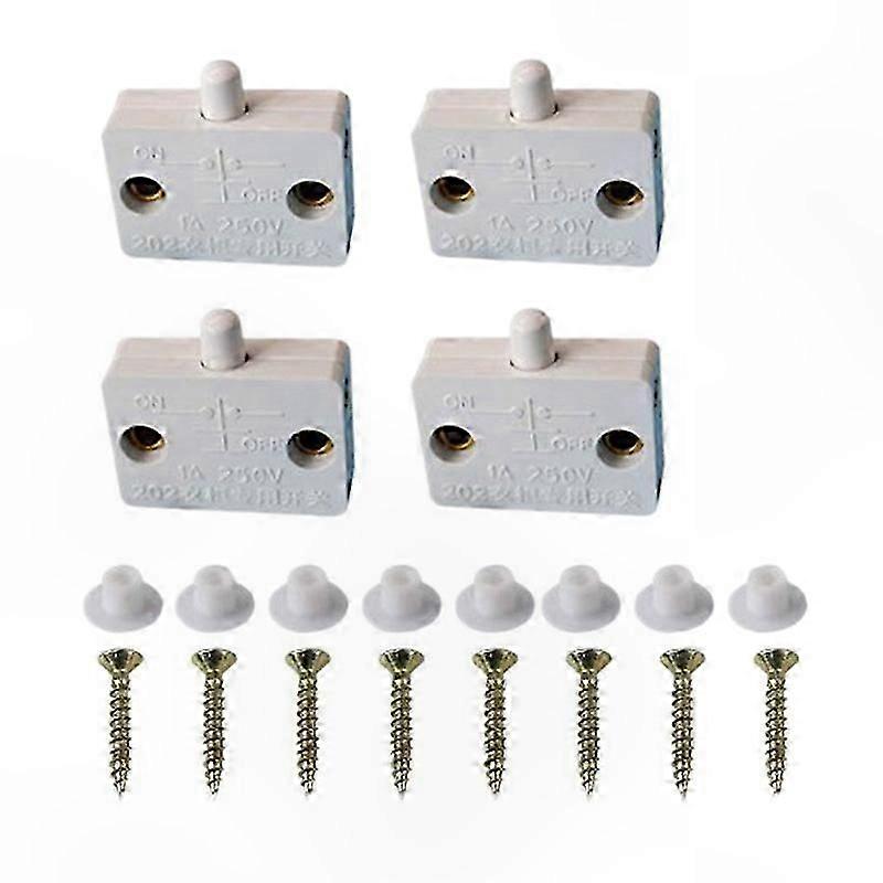 4-Pack Cabinet Door Switches, 12V/24V/110V, White Drawer Lamp Sensors for Open/Close Activation