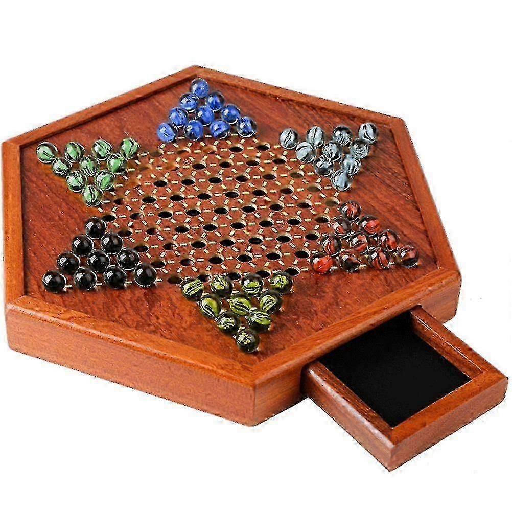 Checkers Wooden Game Set With Marbles and Storage