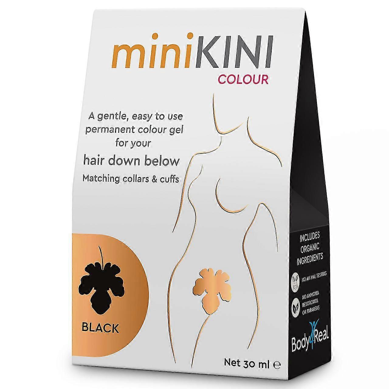 miniKINI オーガニック パーマネント ヘア ダイ - ビキニと陰部用のブラック シェード、優しいフォーミュラ