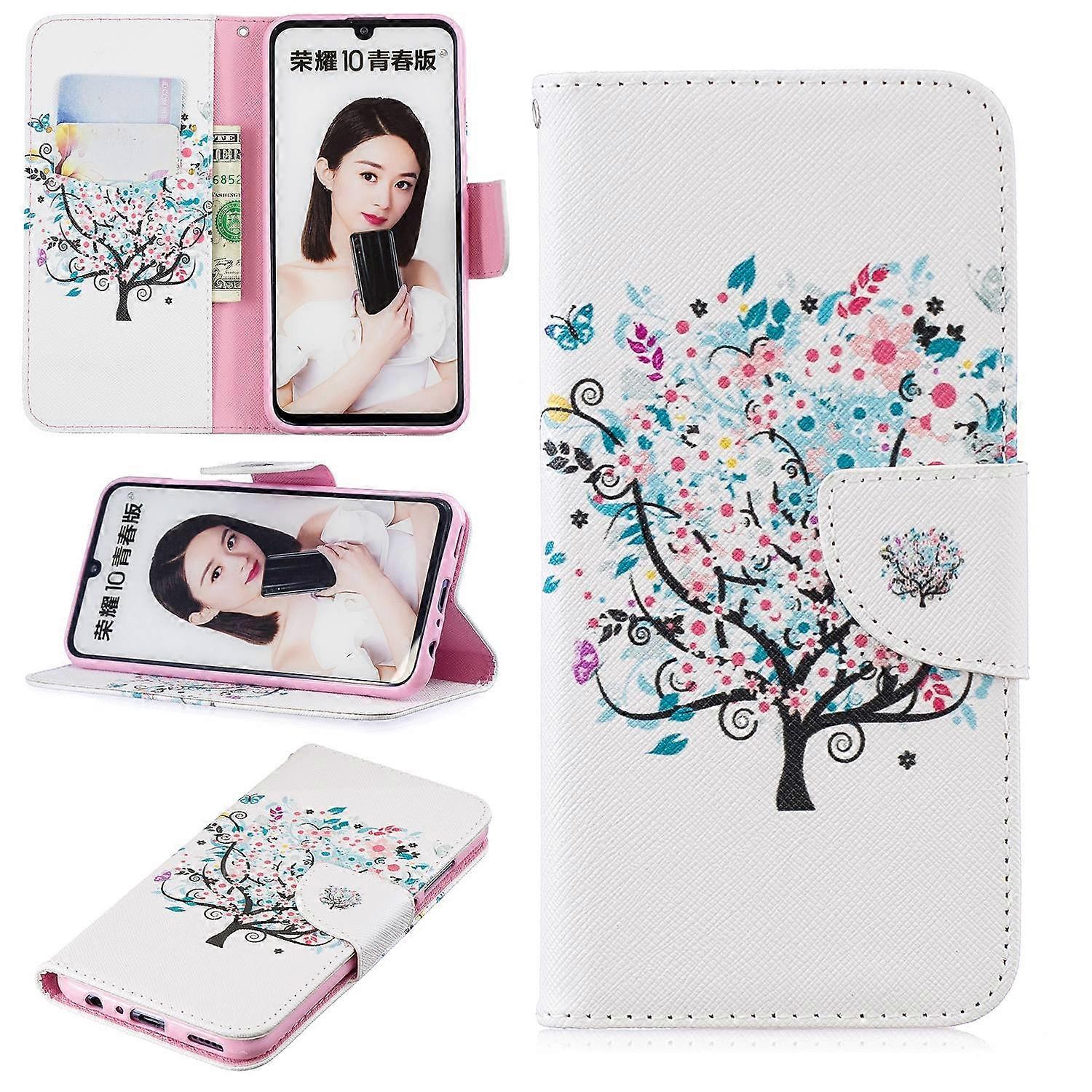 Pattern Printing PU Leather Flip Shell for Huawei P Smart (2019)/Honor 10 Lite - Flowered Tree