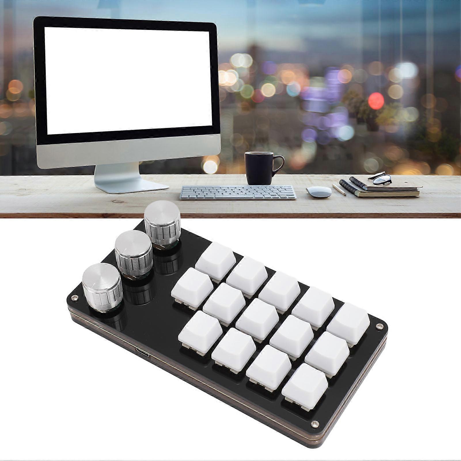 Programmable 14-Key Mechanical Keypad with 3 Knobs, Blue Switch