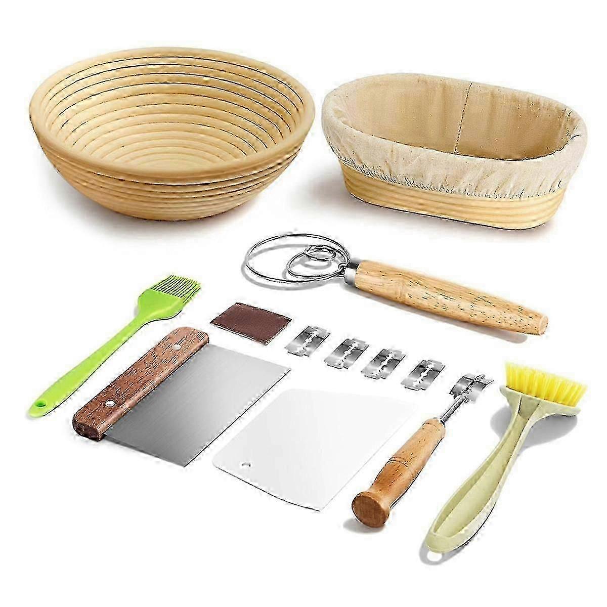 Bread Fermentation Basket Set Oval Fermentation Basket Beater Dough Scraper Set Silicone Brush