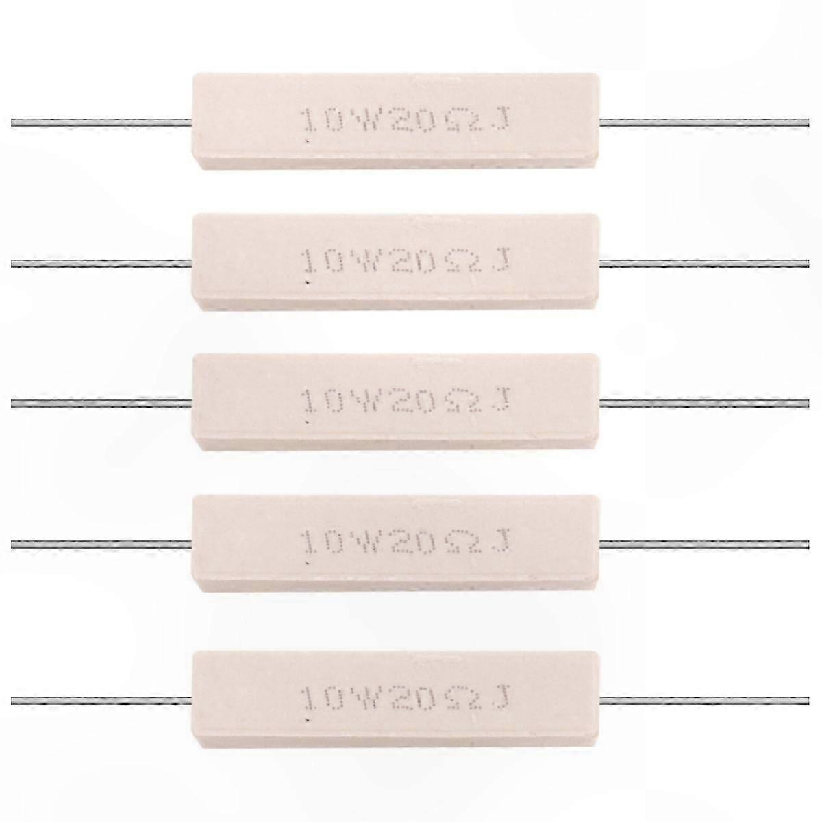 10W 5-Pack Wirewound Ceramic Cement Resistor, 20 Ohm 5% Tolerance