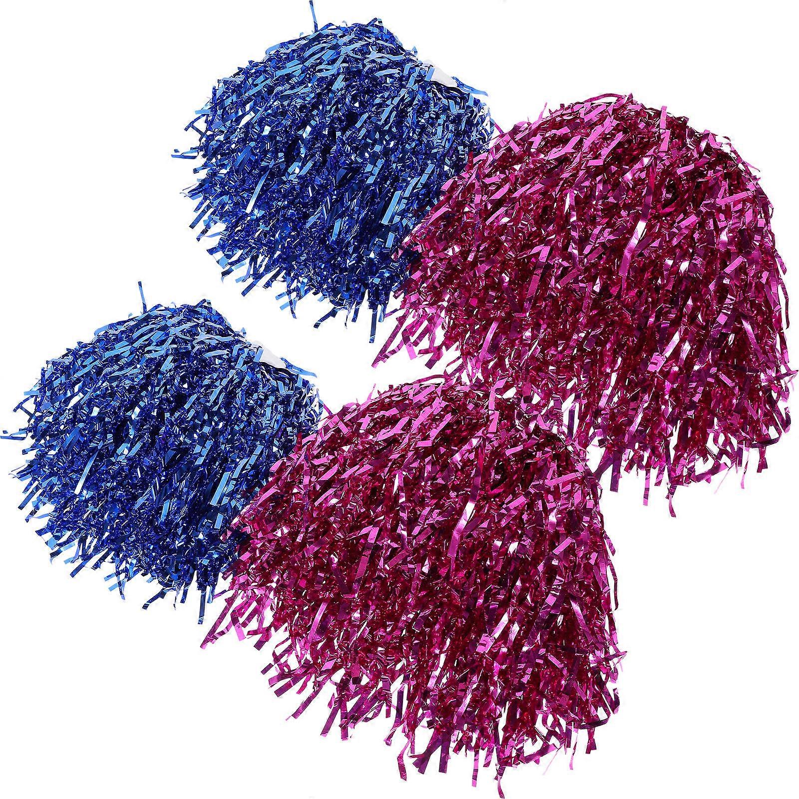 Cheerleading Pom Poms with Handles for Cosplay Use Assorted Color PET Material 4pcs