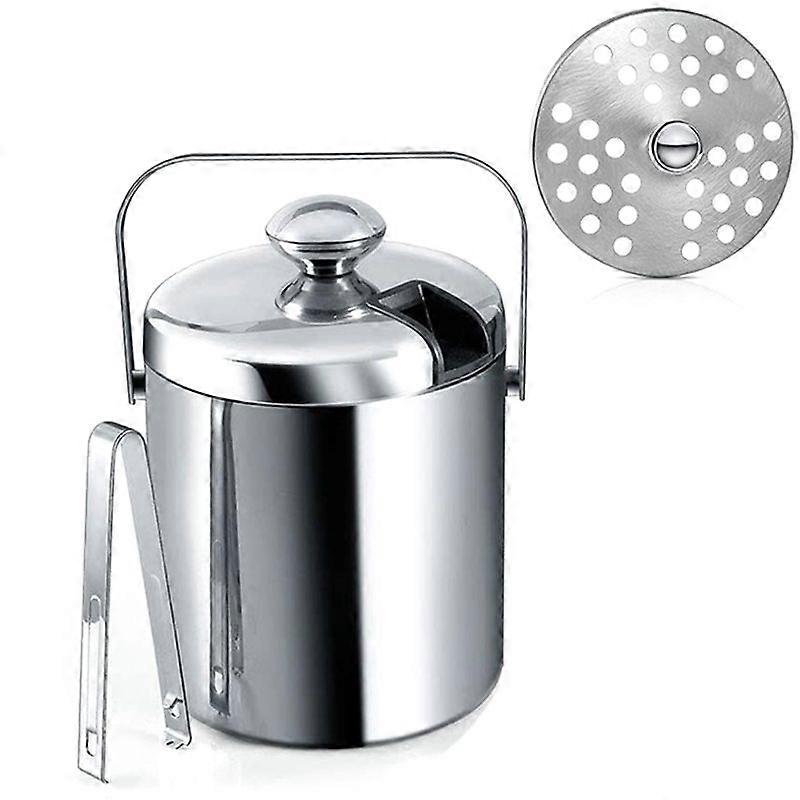 Ice Bucket with Lid, Double-Walled Ice Bucket with Lid, Stainless Steel, 1.3 Liter Insulated Ice Bu