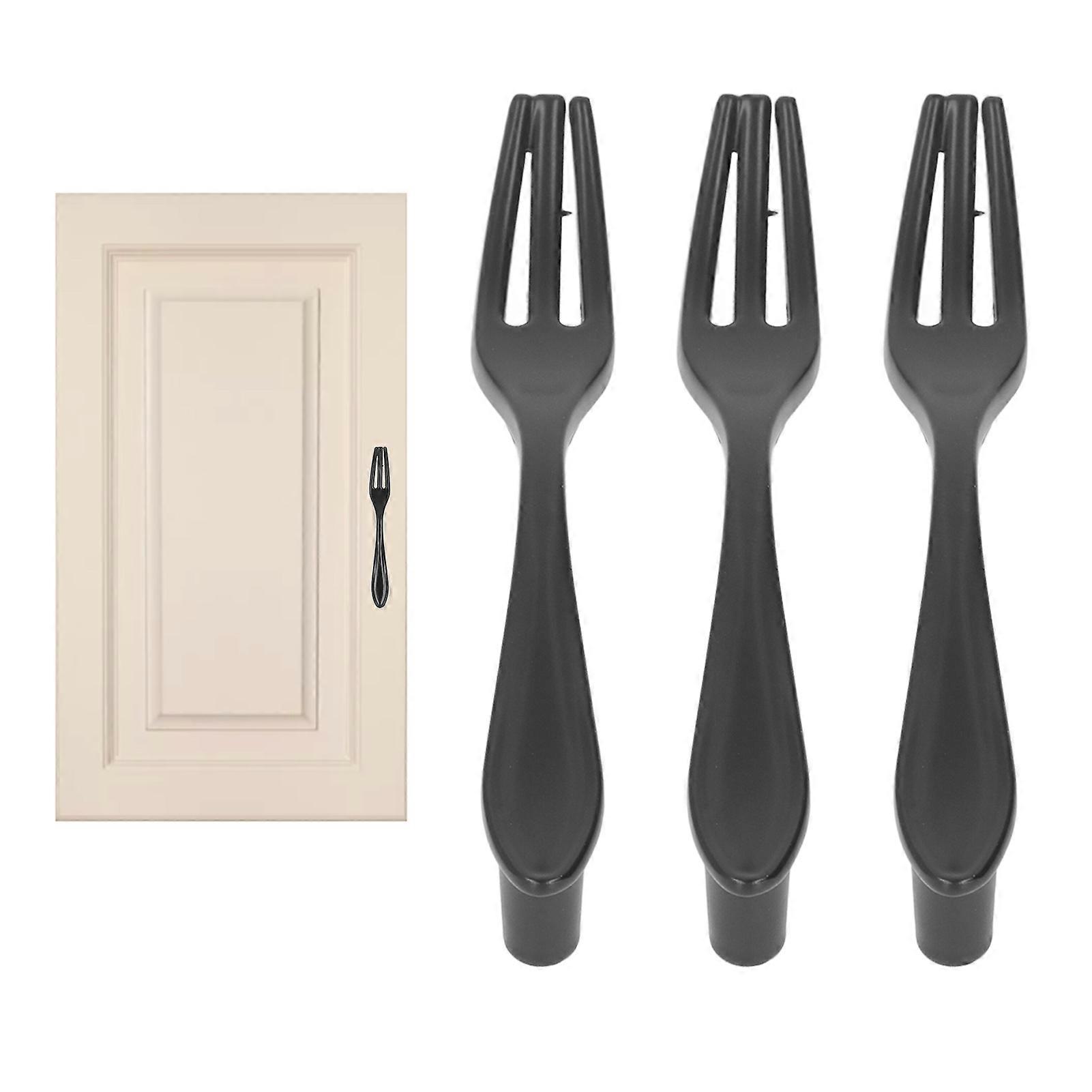 3-Pack Black Zinc Alloy Fork-Shaped Cabinet Door Handles