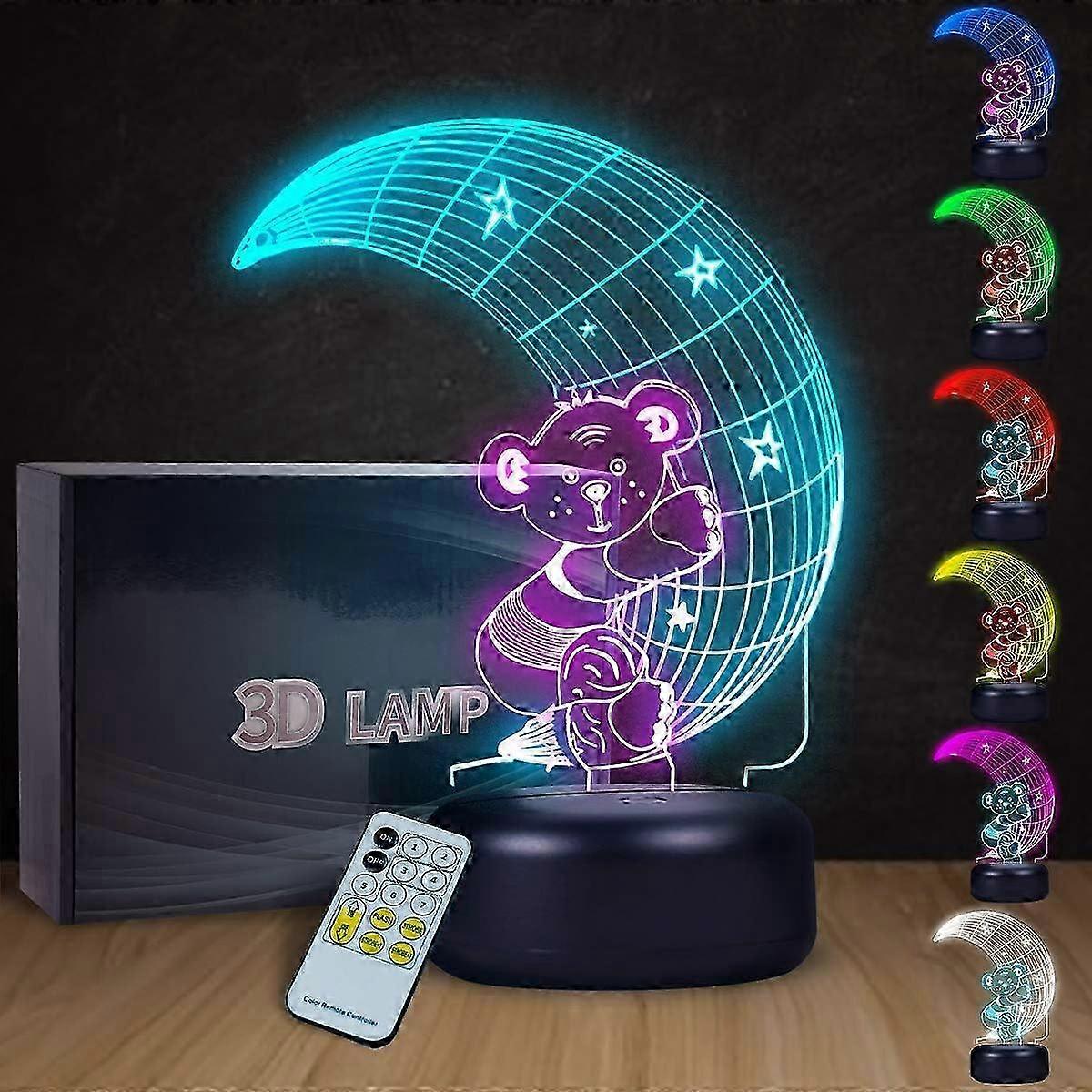 Lovely Moon Bear Lamp 3D Visual Moon Bear LED Nightlight Touch Switch and Remote Control Moon Bear Desk Lamp