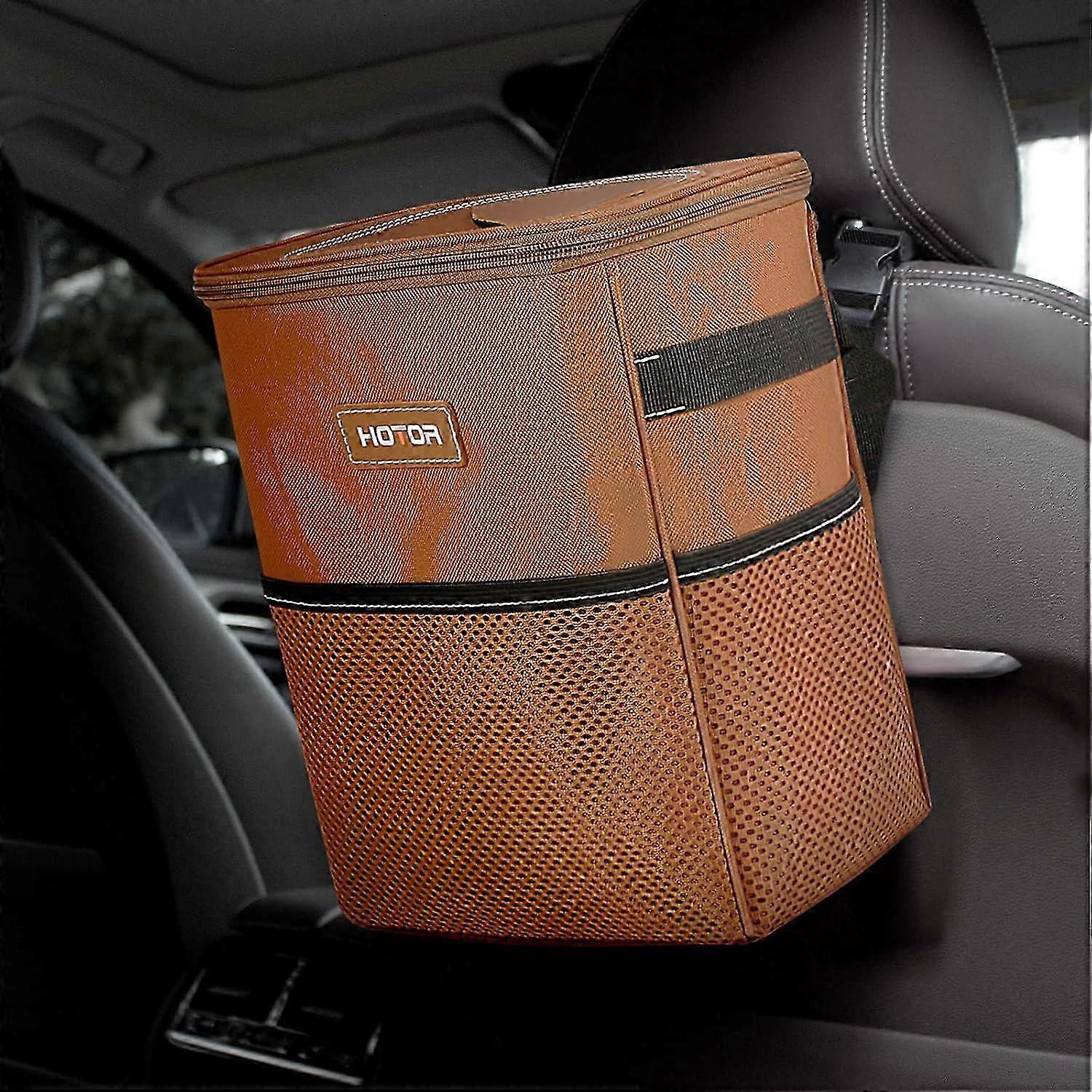 Car Bin: Leak-Proof, Foldable, Waterproof Interior Accessory With Lid, Adjustable Straps and Multiple Pockets