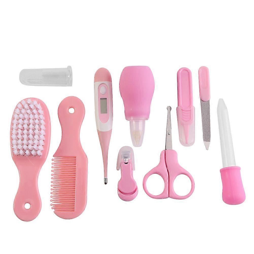 10 pcs/set Infant Baby Health Care Kit Nail Hair Thermometer Grooming Comb Sets(Pink)