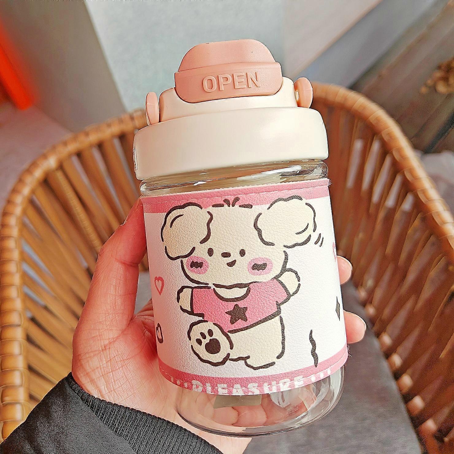 Cartoon student cute double drinking straw cup portable anti-scalding water cup