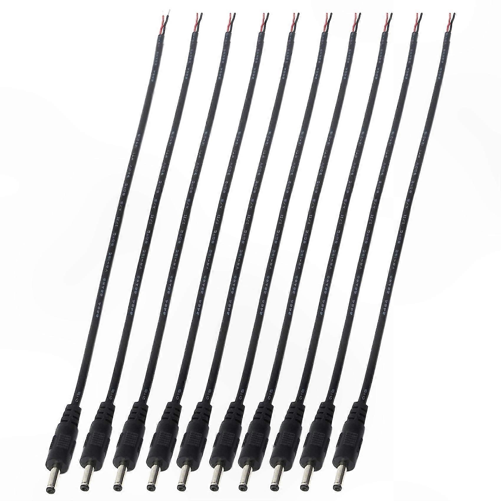 10-Pack DC Power Male Plug to Wire Open End Pigtail Cables for CCTV Camera Connection, 3.5mm x 1.35mm Size