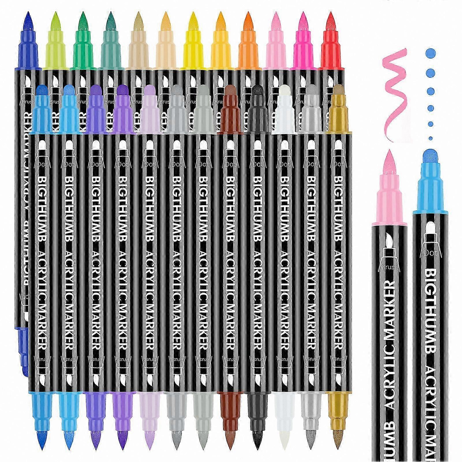 Dual-Tip Acrylic Paint Markers, 24 Vibrant Colors, Quick-Drying, Non-Toxic, for Art Crafting on Wood, Canvas, Stone, Suitable for All Ages