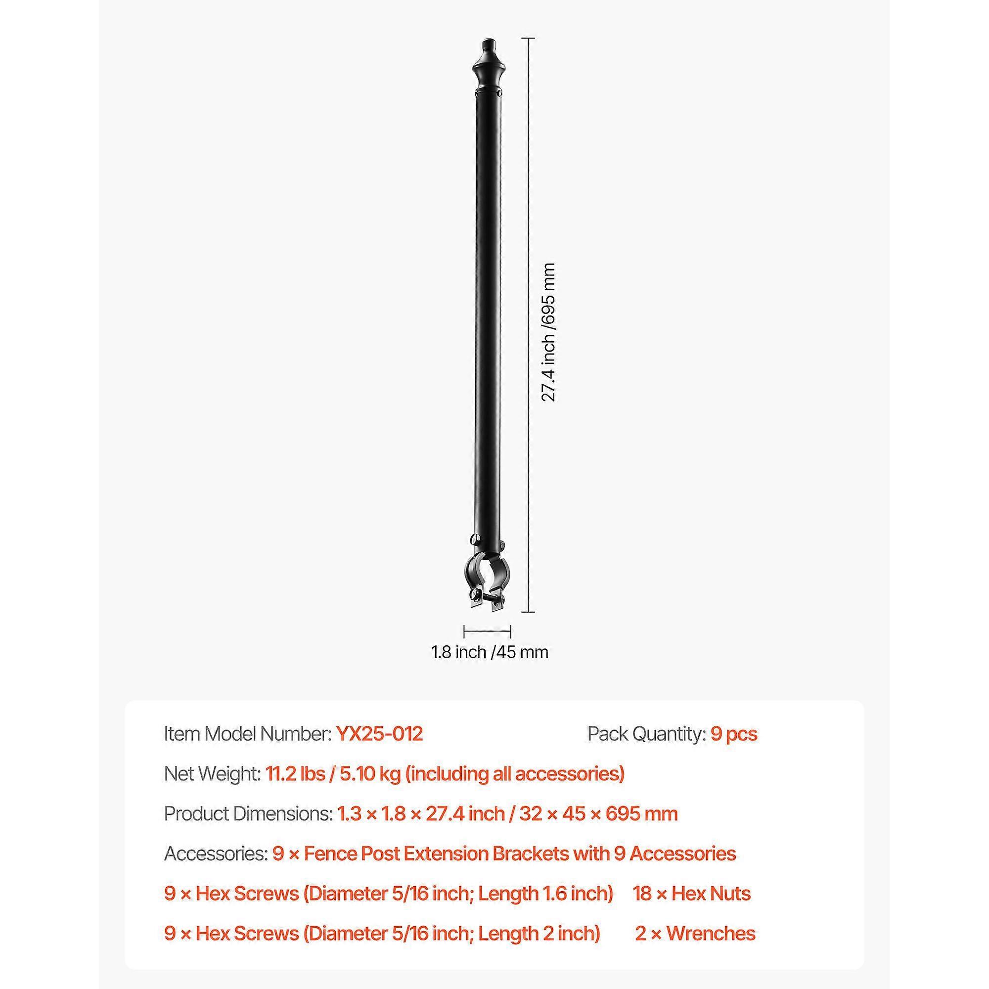 Chain Link Fence Extensions, 9 Packs 695 mm Extension Height, Galvanized Post  Extender for 32 to