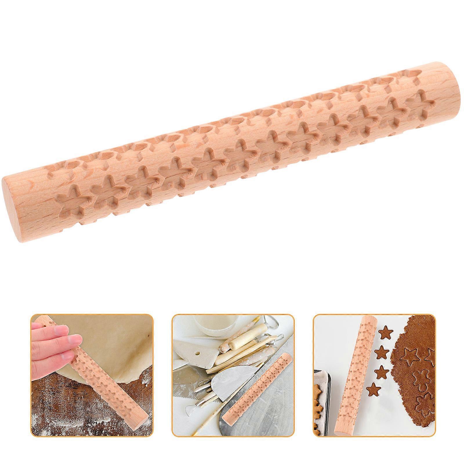 Clay Texture Roller Wooden Pottery Tool for Printmaking Use 2Pcs