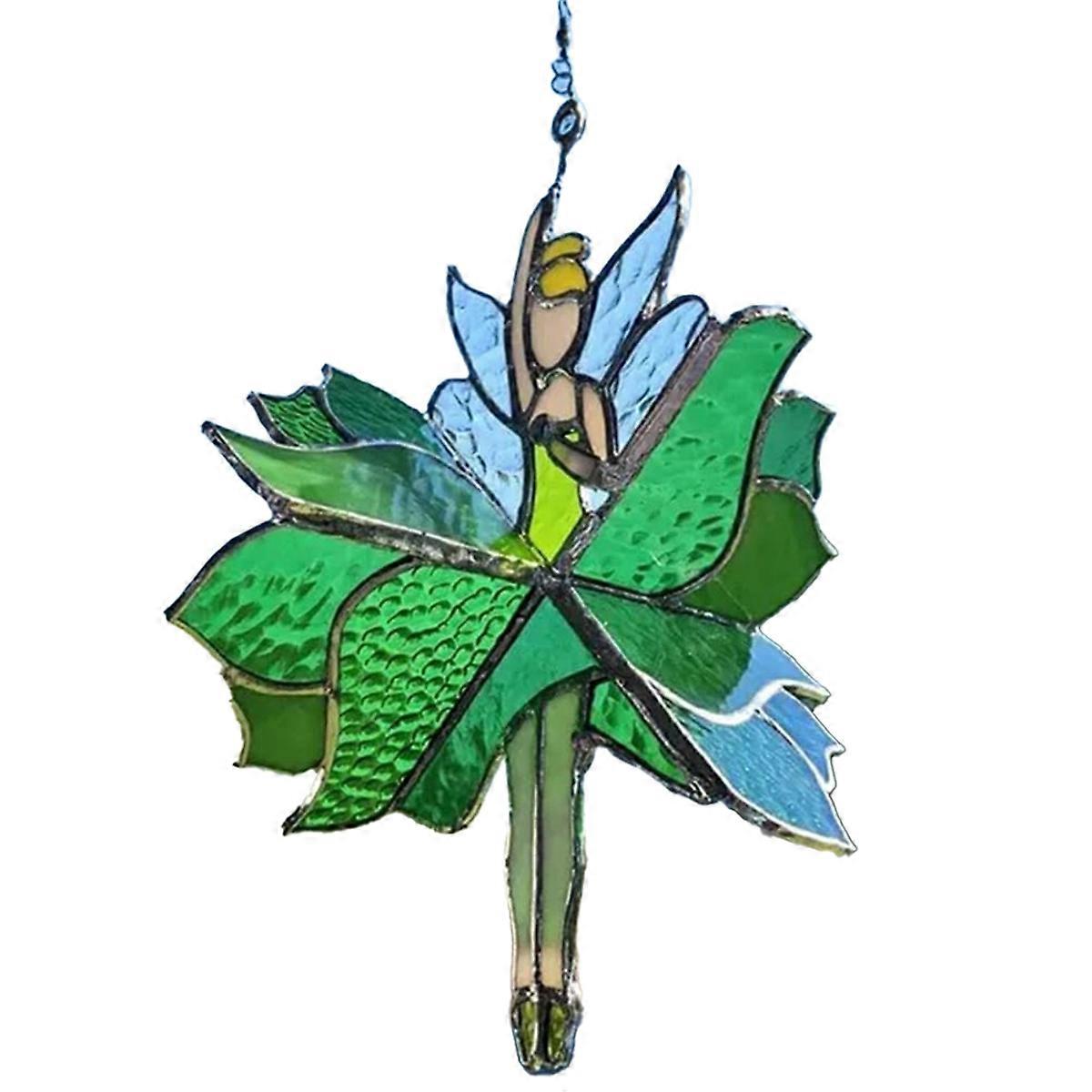 Dancing Lady Stained Glass Spinner Outdoor Hanging Decor C