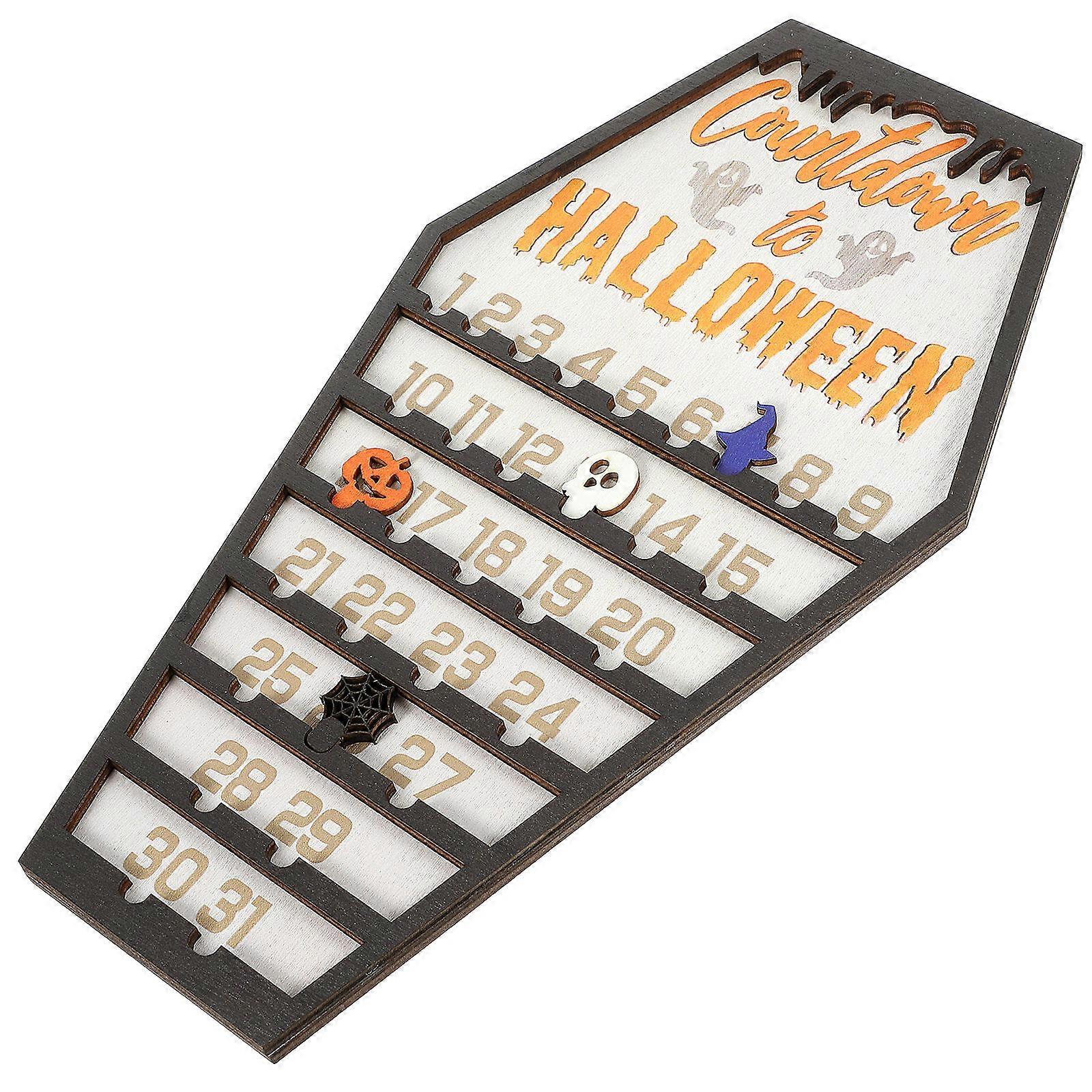 Halloween Countdown Decor Wooden Coffin Shape for Reminding Use 5Pcs