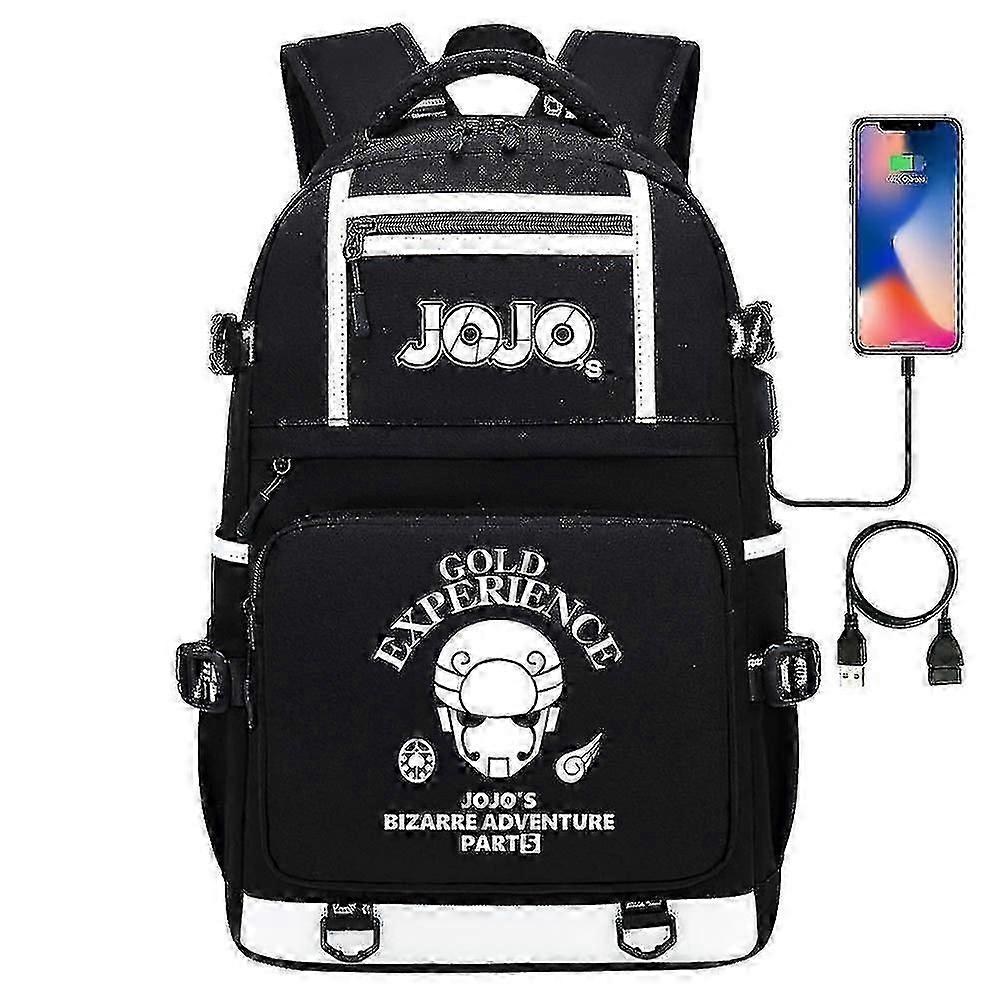 حقيبة ظهر سوداء Jojo's Bizarre Adventure USB Port - كتاب مدرسي للطلاب في الهواء الطلق حقيبة ظهر الكتف تأثيري