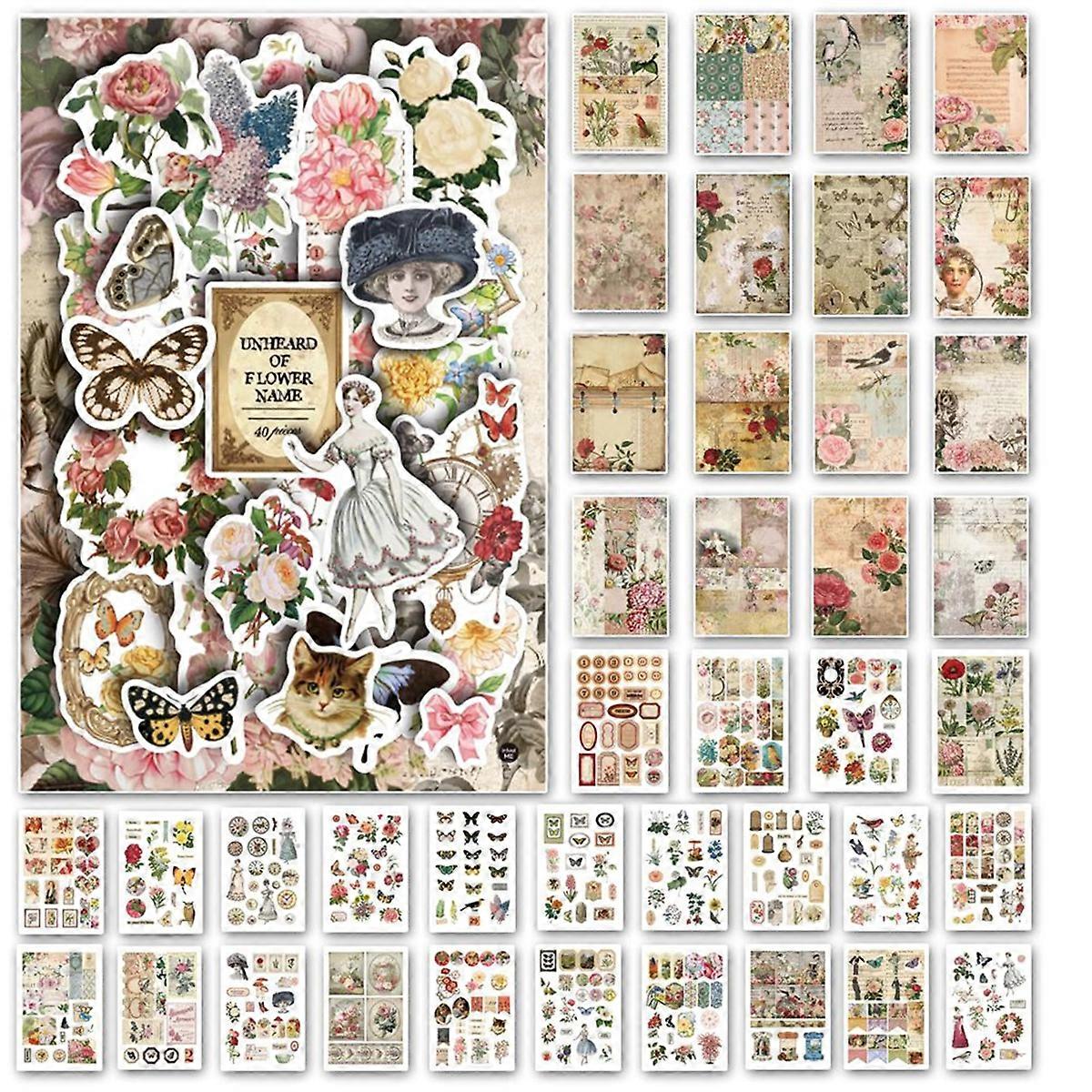 40 Sheets Ephemera Book for Art Journaling,D