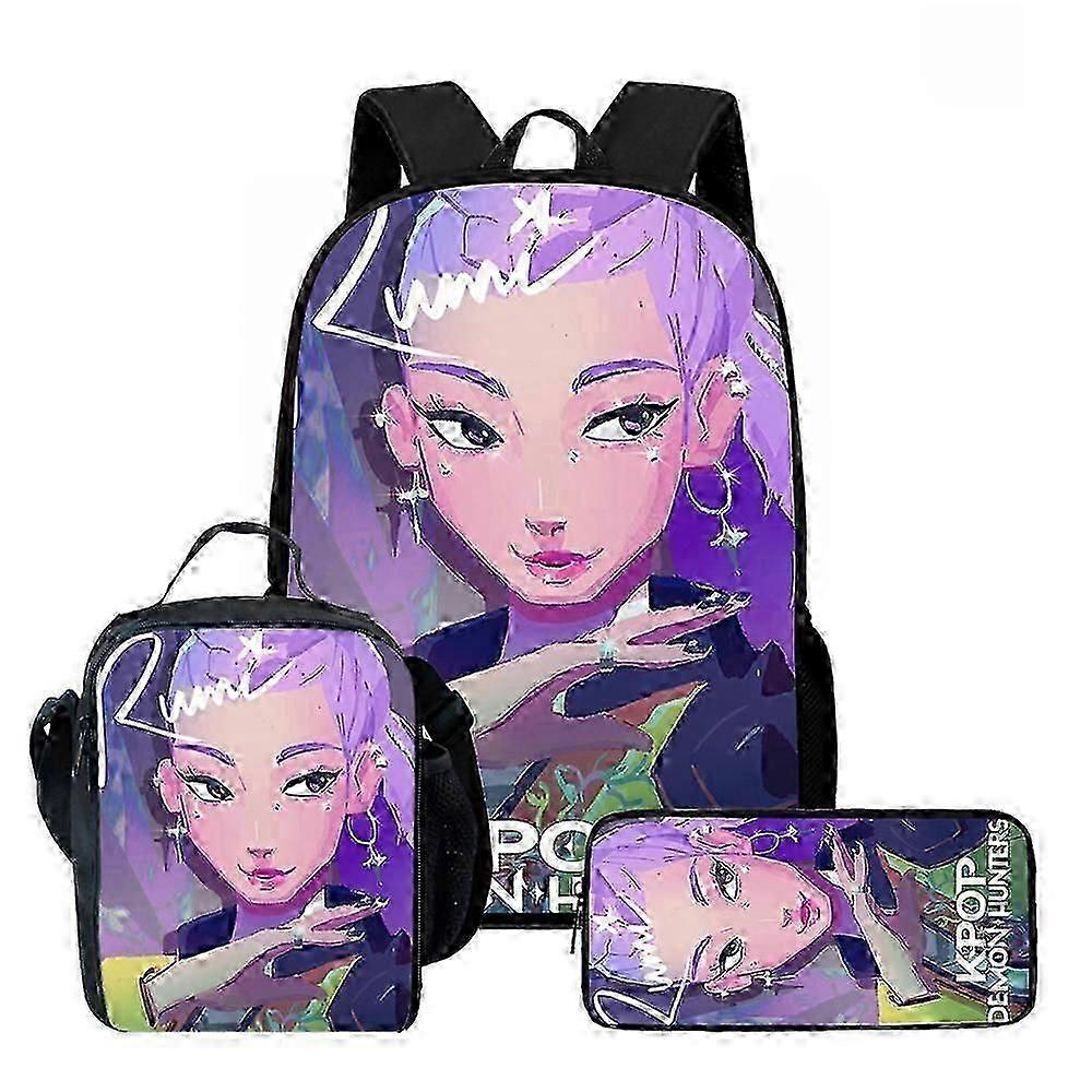 Kpop Demon Jägare Ryggsäck Huntrix K-pop Demon Jägare Skolväska Mochila Penna Fodral Set