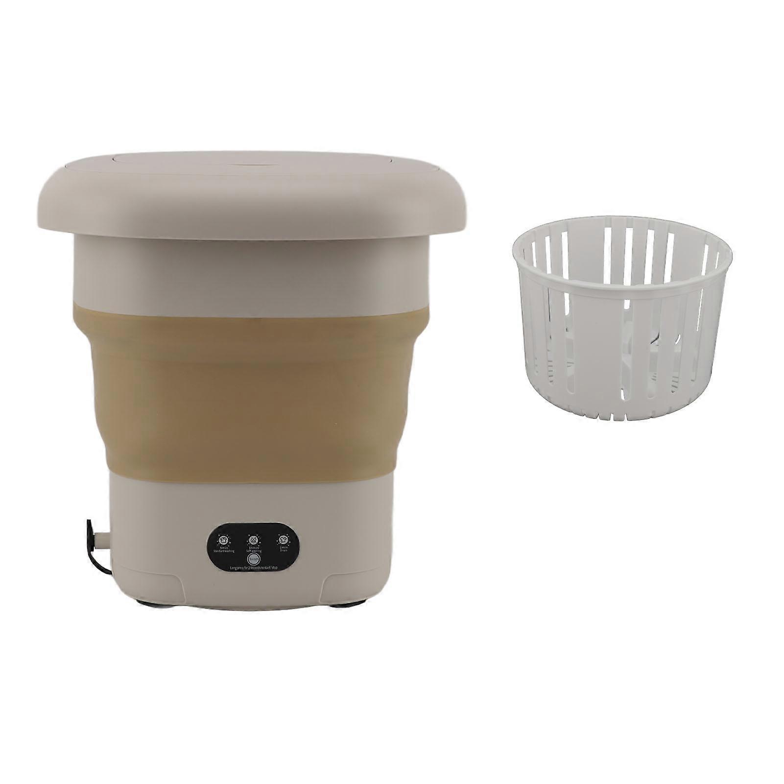 9L Folding Mini Portable Washing Machine for Household and Dormitory Use, Underwear Washer Bucket 100-240V EU Plug Khaki Compact