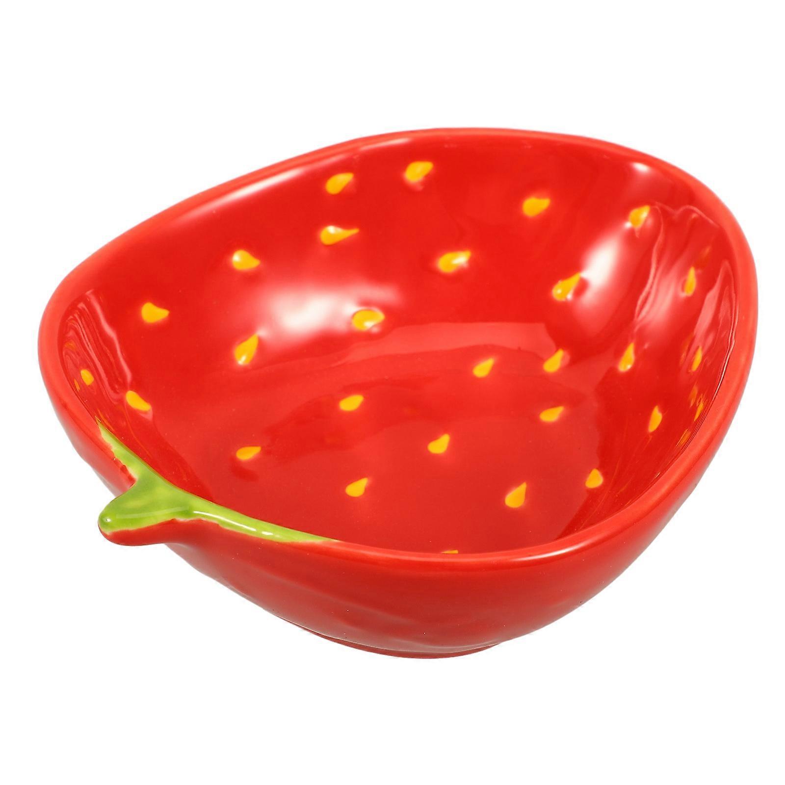 Ceramic Strawberry Pattern Bowl Red Scratch-Resistant for Storage