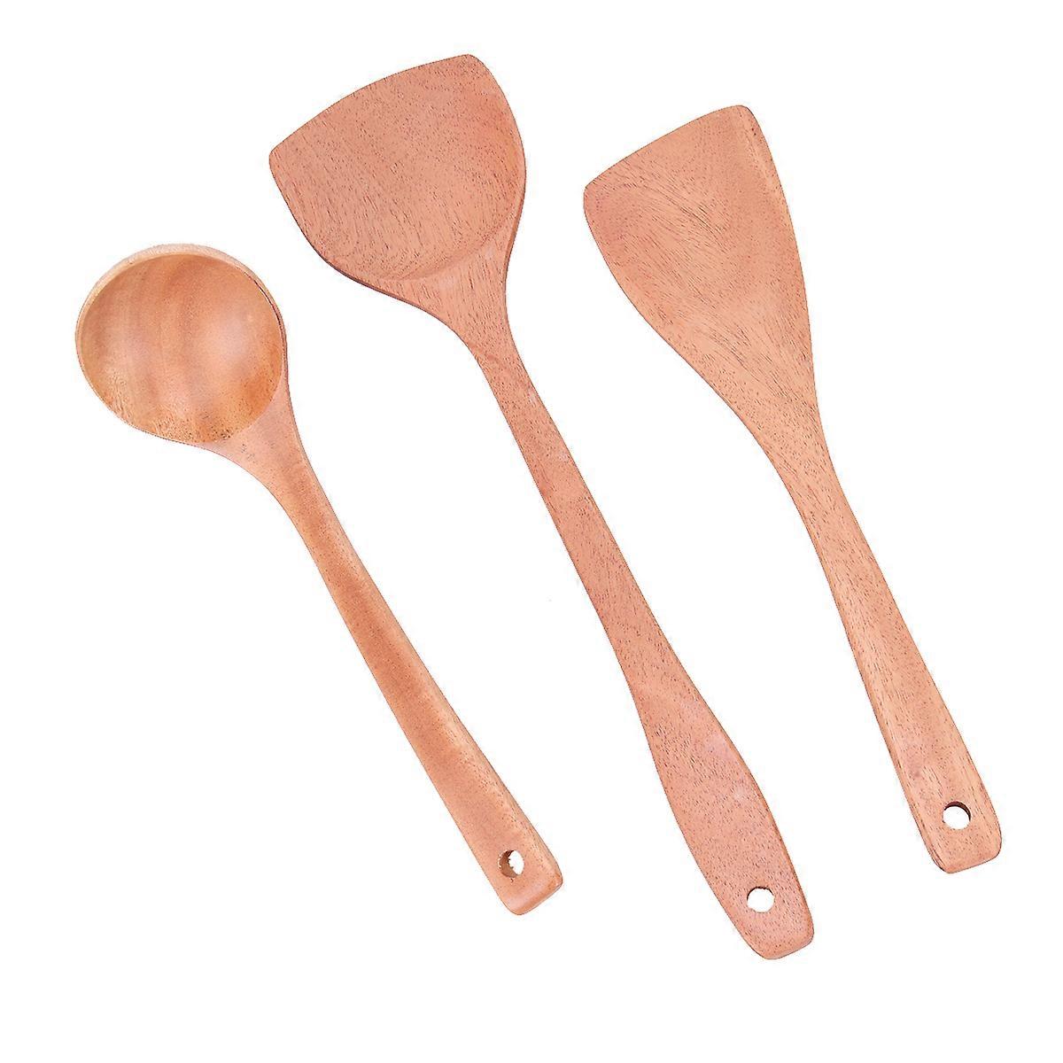Cooking Spatula with Long Handle Wood Material Non-Stick and Quick Dry Chocolate 39.00X10.00X0.50CM 3Pcs