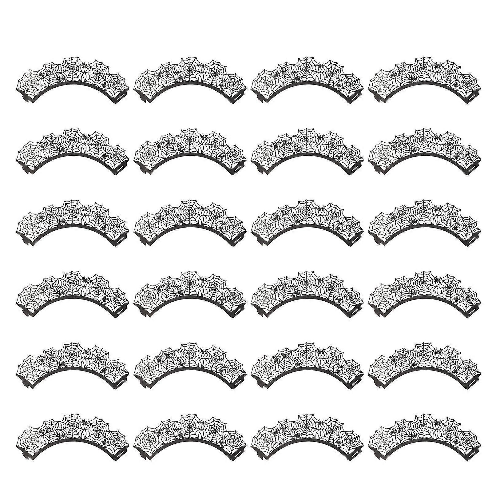 Black Paper Halloween Cake Wrap Hollow-Out Wrapper for 48Pcs Pack