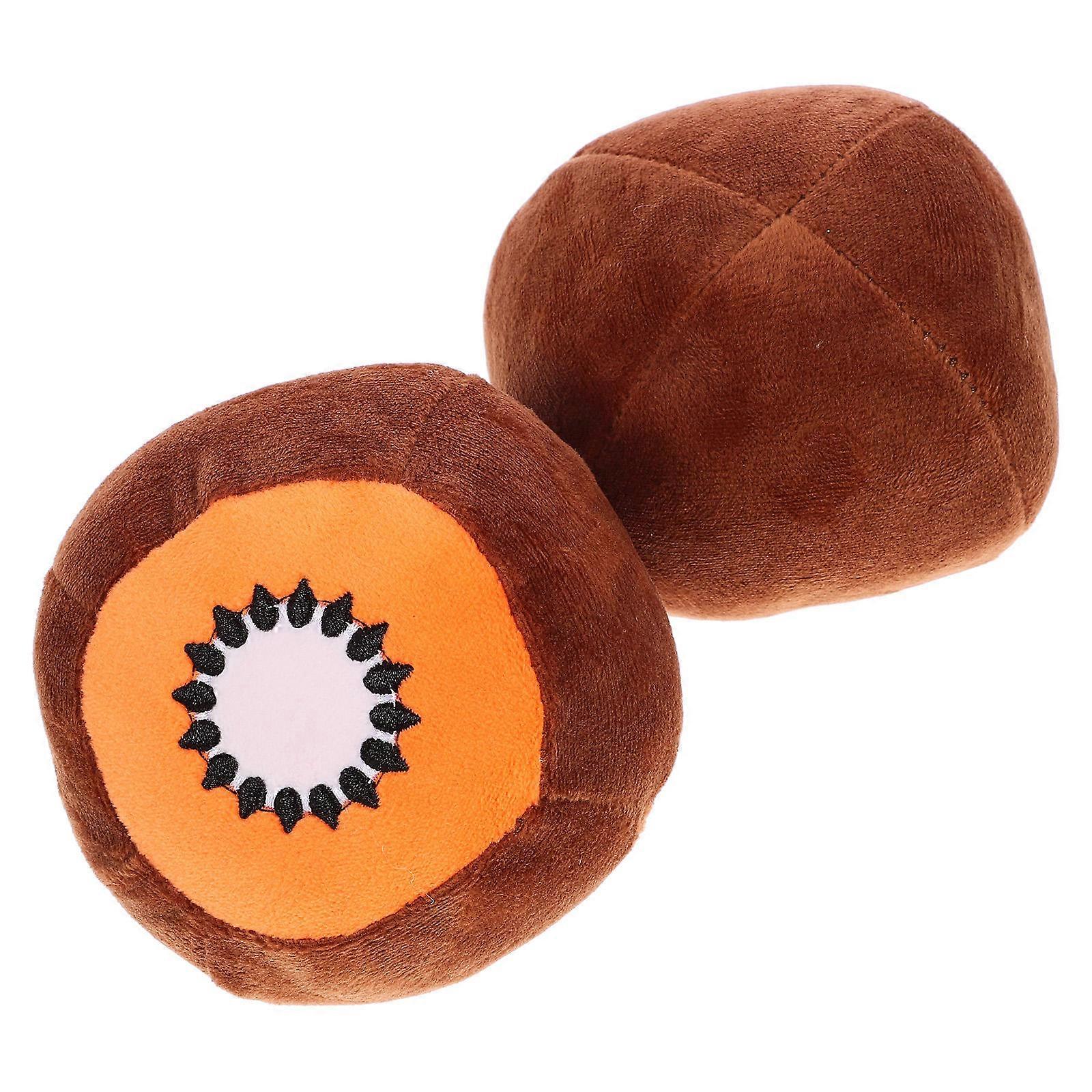 Interactive Chewing Toy Plush Kiwi Shape Squeaky Dog Toy 4Pcs Pack