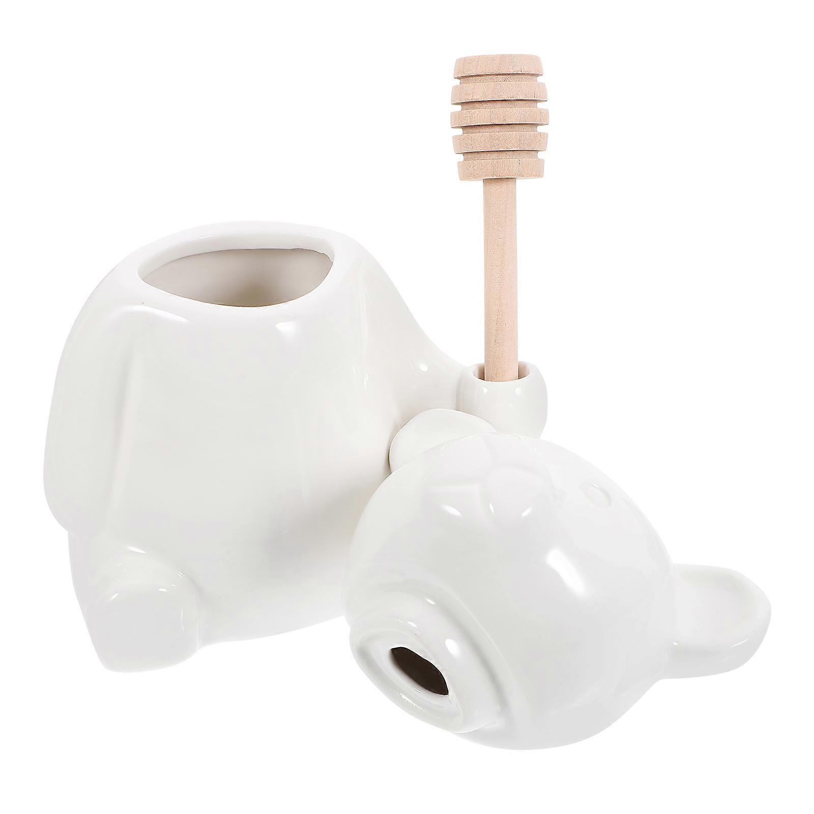 Ceramic Jar Bear Shape Honey Pot for Honey Storage 4Sets with Dipper