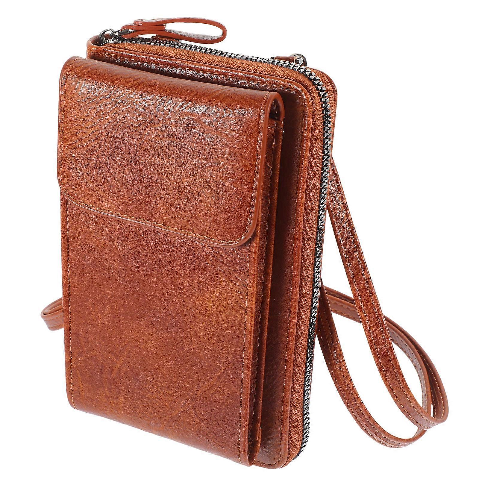 3Pcs Brown Phone Bag Cross Body Bag for Storage Durable PU Design