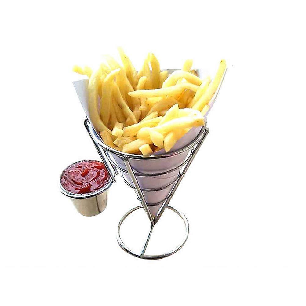 Cone Display Stand 2Pcs Metal Wire Basket With Sauce Dippers Perfect For Backyard Barbecue And Party Celebrations In Silver Color For Sauce Holding